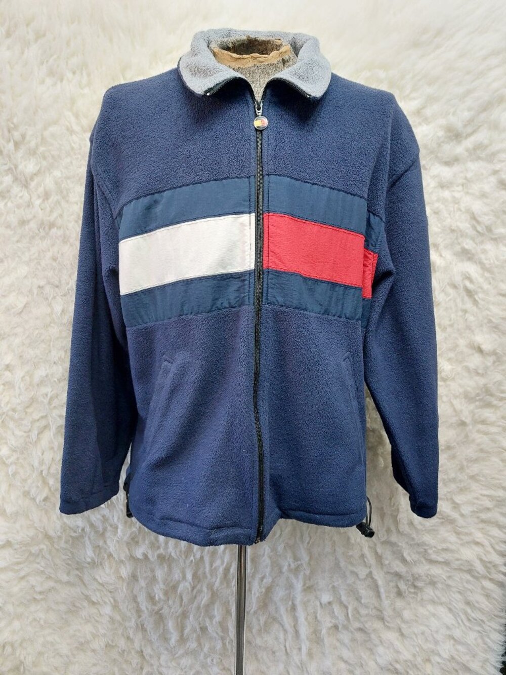 Vintage Tommy Jeans Hilfger Man's Navy Blue Quarter Zip Fleece Sweatshirt L
